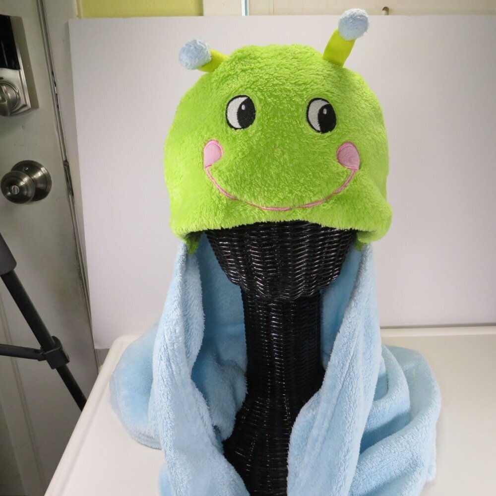 Toddler Caterpillar Towel Wrap with Hood Soft Acrylic 30x36" without hood 6x12"